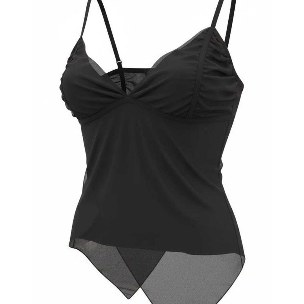 Babydoll TopS heer Black Asymmetric Hem  Whymsigoth Bows Spaghetti Strap Small